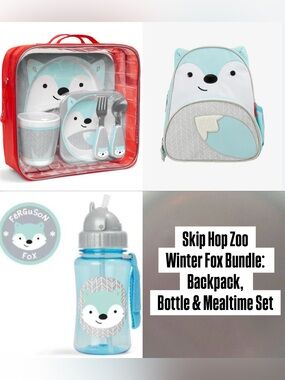 NWT Skip Hop Zoo Fox Bundle: Backpack, Bottle & Mealtime Set